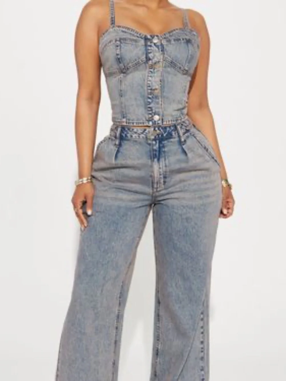 Cassie Denim Pant Set - Vintage Wash - L